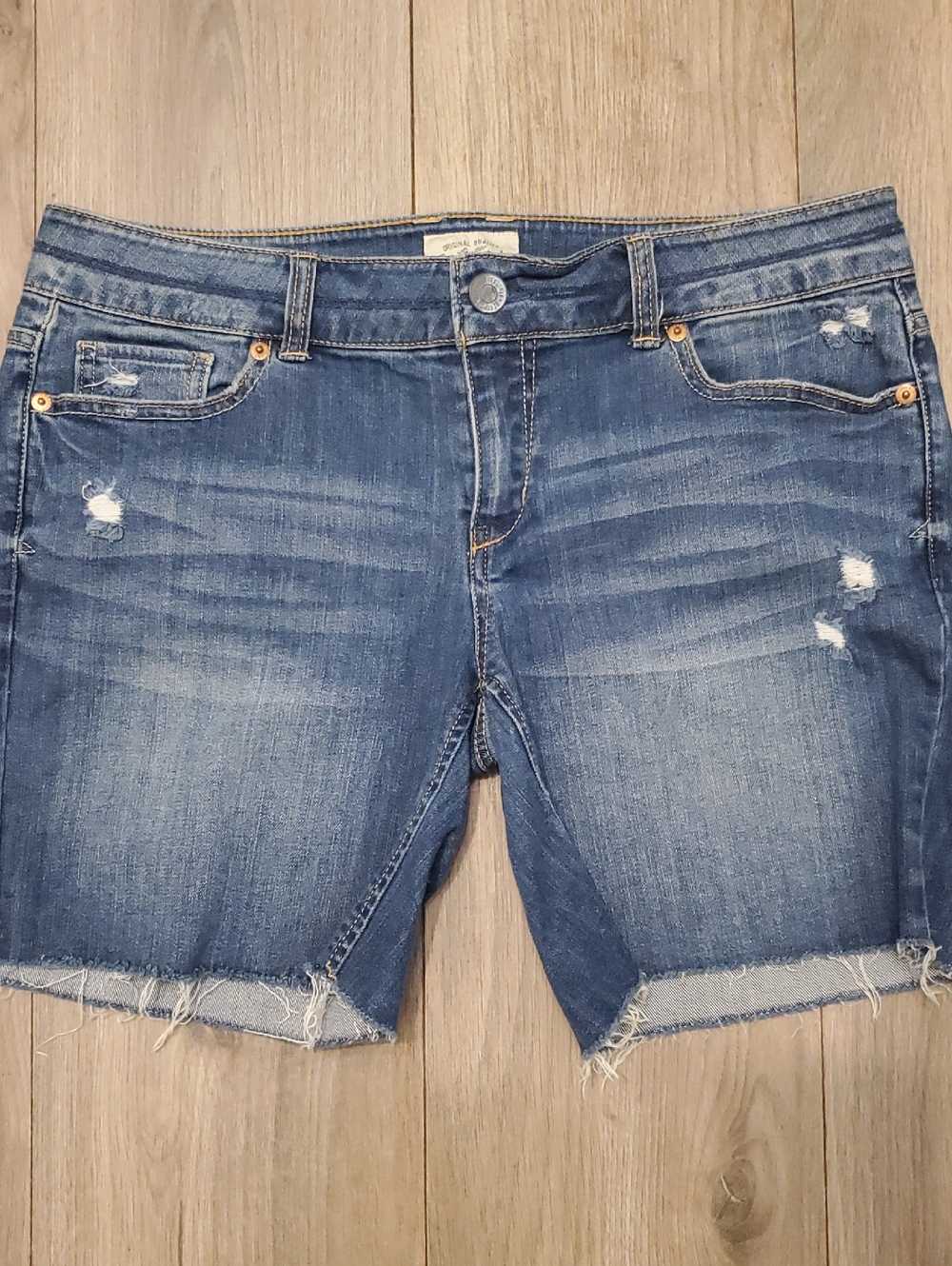 Distressed Medium Wash Denim Shorts